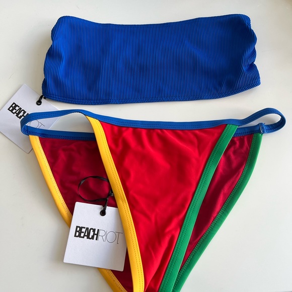 Beach Riot Other - NWT Beach Riot Bandeau Bikini - Strapless Blue / Red Size M